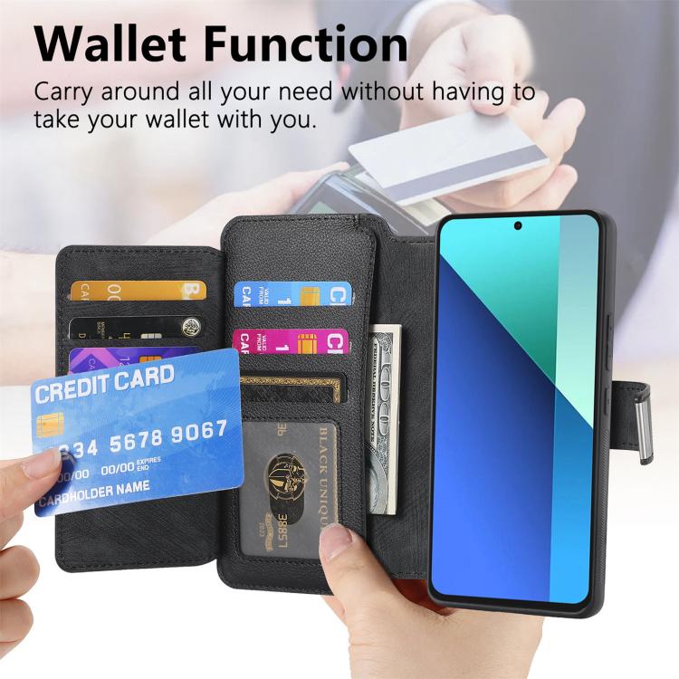 CaseNeo MagSafe RFID Anti-theft Zipper Wallet Retro Leather Phone Case, Compatible with Redmi Note 13 4G
