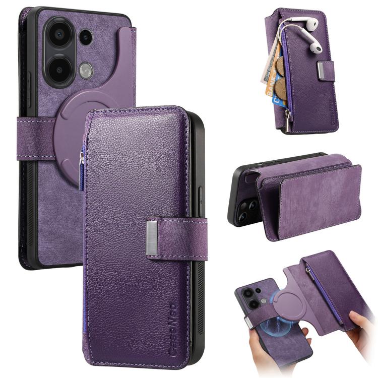 CaseNeo MagSafe RFID Anti-theft Zipper Wallet Retro Leather Phone Case, Compatible with Redmi Note 13 4G