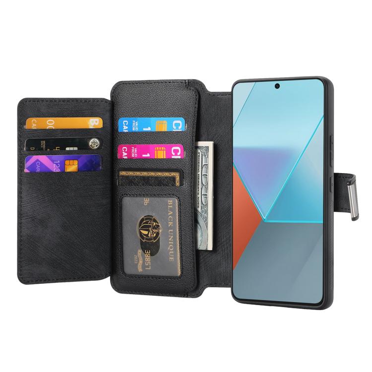 CaseNeo MagSafe RFID Anti-theft Zipper Wallet Retro Leather Phone Case, Compatible with Redmi Note 13 5G