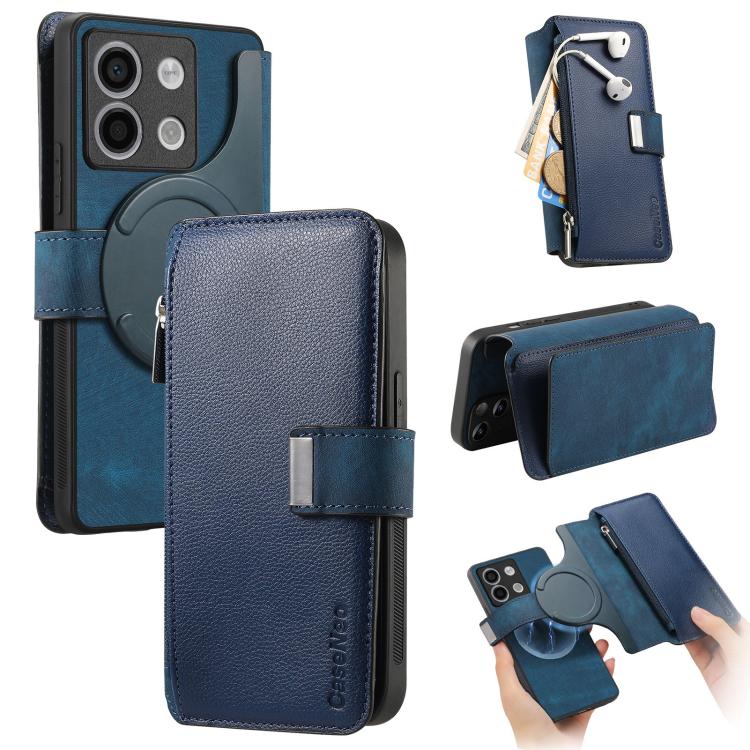 CaseNeo MagSafe RFID Anti-theft Zipper Wallet Retro Leather Phone Case, Compatible with Redmi Note 13 5G
