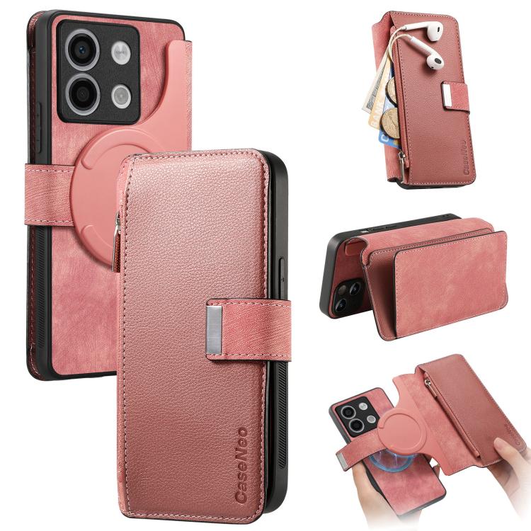 CaseNeo MagSafe RFID Anti-theft Zipper Wallet Retro Leather Phone Case, Compatible with Redmi Note 13 Pro 5G
