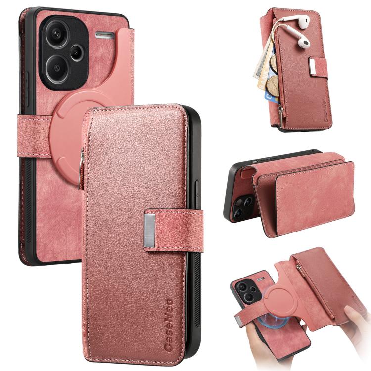 CaseNeo MagSafe RFID Anti-theft Zipper Wallet Retro Leather Phone Case, Compatible with Redmi Note 13 Pro+