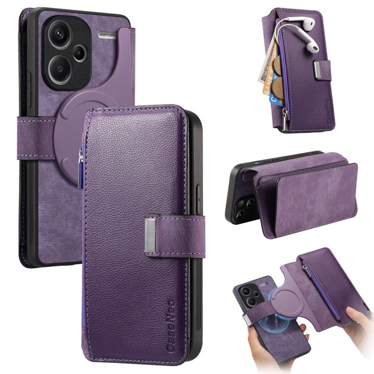 CaseNeo MagSafe RFID Anti-theft Zipper Wallet Retro Leather Phone Case, Compatible with Redmi Note 13 Pro+