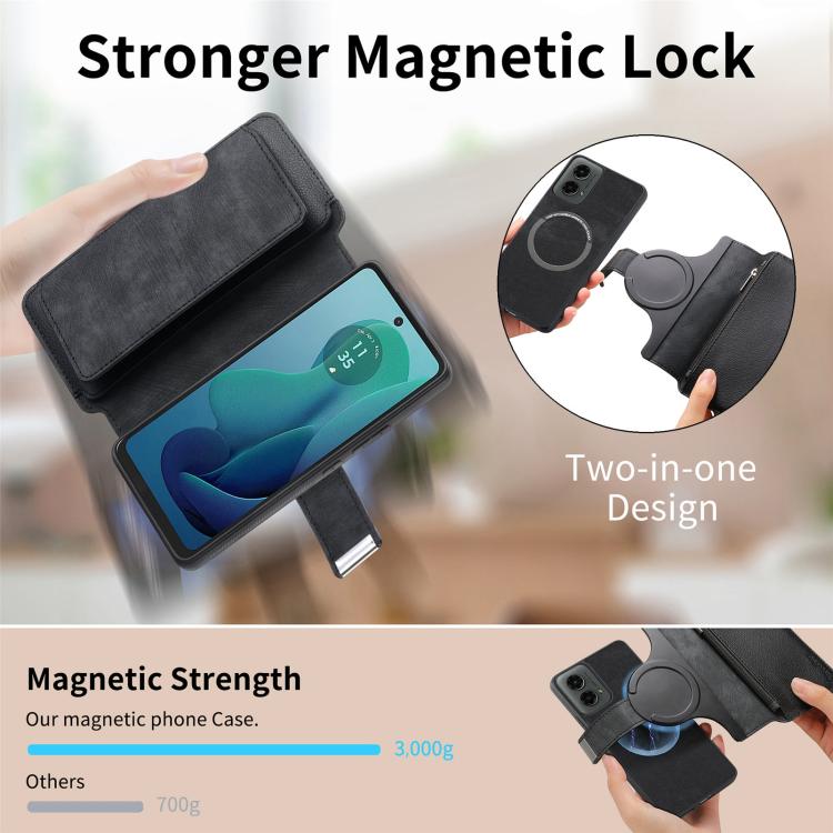 CaseNeo MagSafe RFID Anti-theft Zipper Wallet Retro Leather Phone Case, Compatible with Motorola Moto G 2024 5G