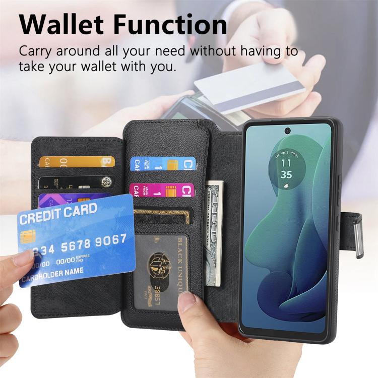 CaseNeo MagSafe RFID Anti-theft Zipper Wallet Retro Leather Phone Case, Compatible with Motorola Moto G 2024 5G
