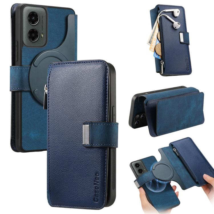 CaseNeo MagSafe RFID Anti-theft Zipper Wallet Retro Leather Phone Case, Compatible with Motorola Moto G 2024 5G