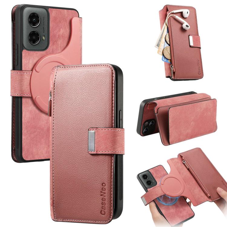 CaseNeo MagSafe RFID Anti-theft Zipper Wallet Retro Leather Phone Case, Compatible with Motorola Moto G 2024 5G
