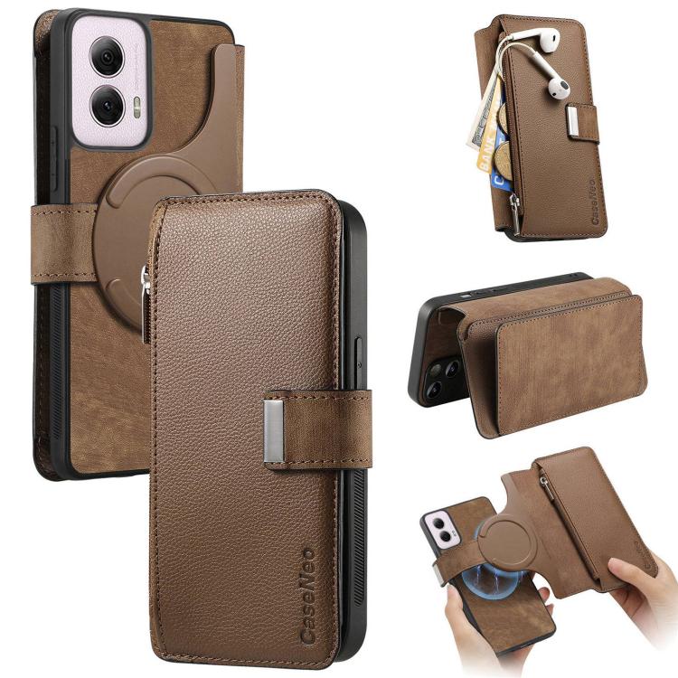 CaseNeo MagSafe RFID Anti-theft Zipper Wallet Retro Leather Phone Case, Compatible with Motorola Moto G Power 2024