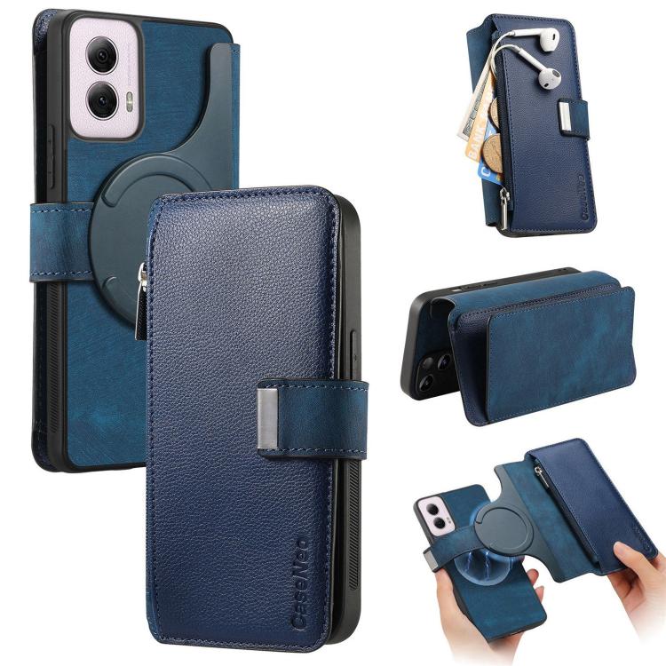 CaseNeo MagSafe RFID Anti-theft Zipper Wallet Retro Leather Phone Case, Compatible with Motorola Moto G Power 2024