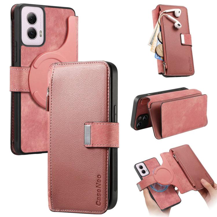 CaseNeo MagSafe RFID Anti-theft Zipper Wallet Retro Leather Phone Case, Compatible with Motorola Moto G Power 2024