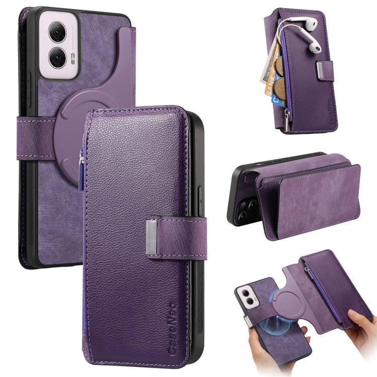 CaseNeo MagSafe RFID Anti-theft Zipper Wallet Retro Leather Phone Case, Compatible with Motorola Moto G Power 2024