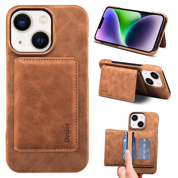 Denior D27 Retro Texture RFID MagSafe Photo Frame Card-slot Phone Case, Compatible with iPhone 14 Plus