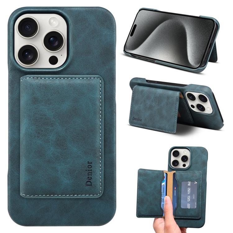Denior D27 Retro Texture RFID MagSafe Photo Frame Card-slot Phone Case, Compatible with iPhone 15 Pro Max