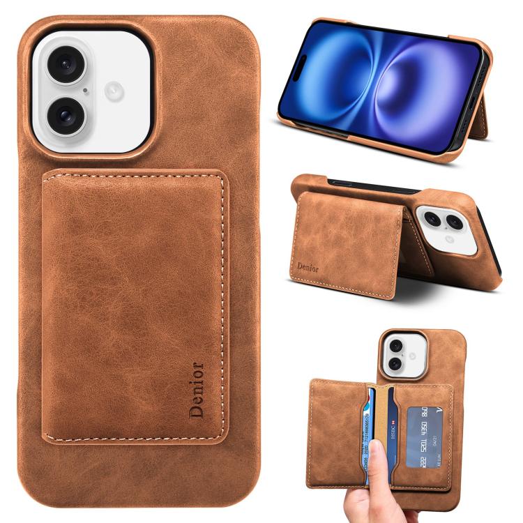 Denior D27 Retro Texture RFID MagSafe Photo Frame Card-slot Phone Case, Compatible with iPhone 16 Plus