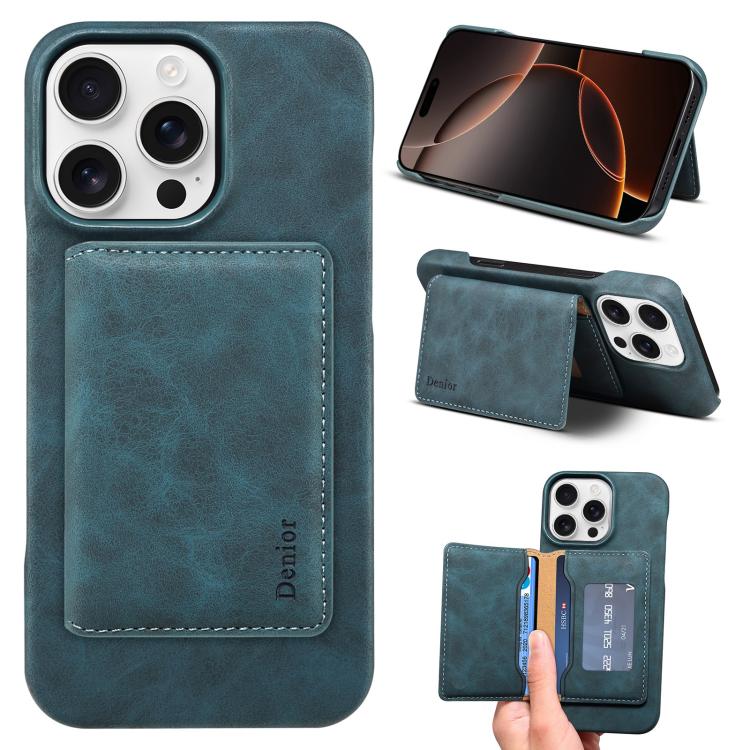 Denior D27 Retro Texture RFID MagSafe Photo Frame Card-slot Phone Case, Compatible with iPhone 16 Pro