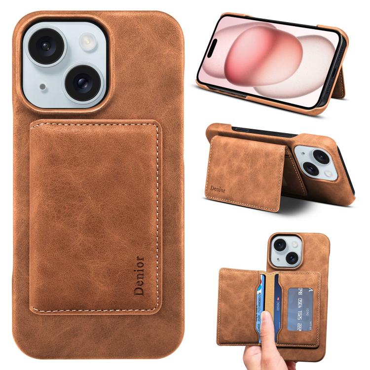 Denior D27 Retro Texture RFID MagSafe Photo Frame Card-slot Phone Case, Compatible with iPhone 15 Plus