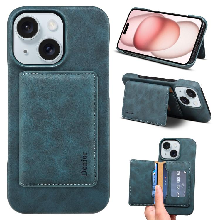 Denior D27 Retro Texture RFID MagSafe Photo Frame Card-slot Phone Case, Compatible with iPhone 15 Plus