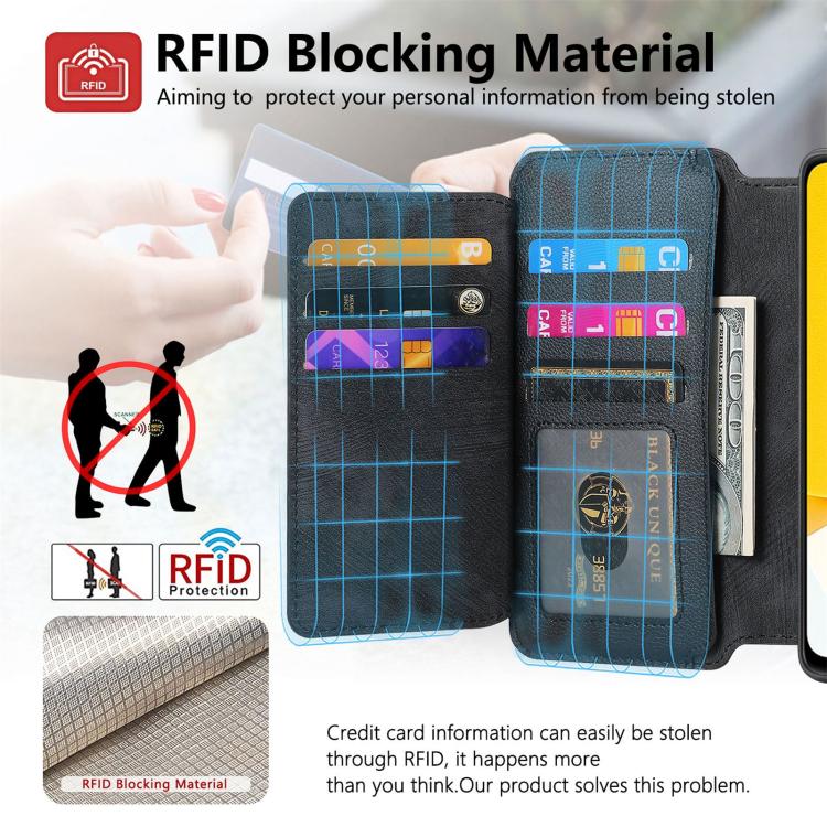 CaseNeo MagSafe RFID Anti-theft Zipper Wallet Retro Leather Phone Case, Compatible with vivo Y35 4G 2022