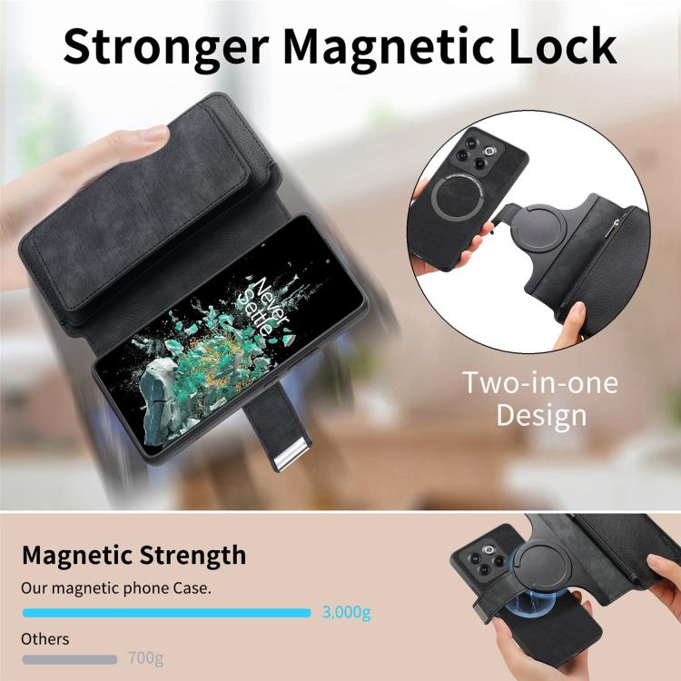 CaseNeo MagSafe RFID Anti-theft Zipper Wallet Retro Leather Phone Case, Compatible with OnePlus 12