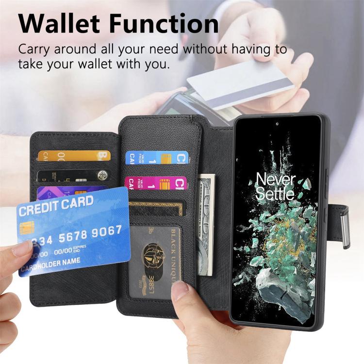 CaseNeo MagSafe RFID Anti-theft Zipper Wallet Retro Leather Phone Case, Compatible with OnePlus 12