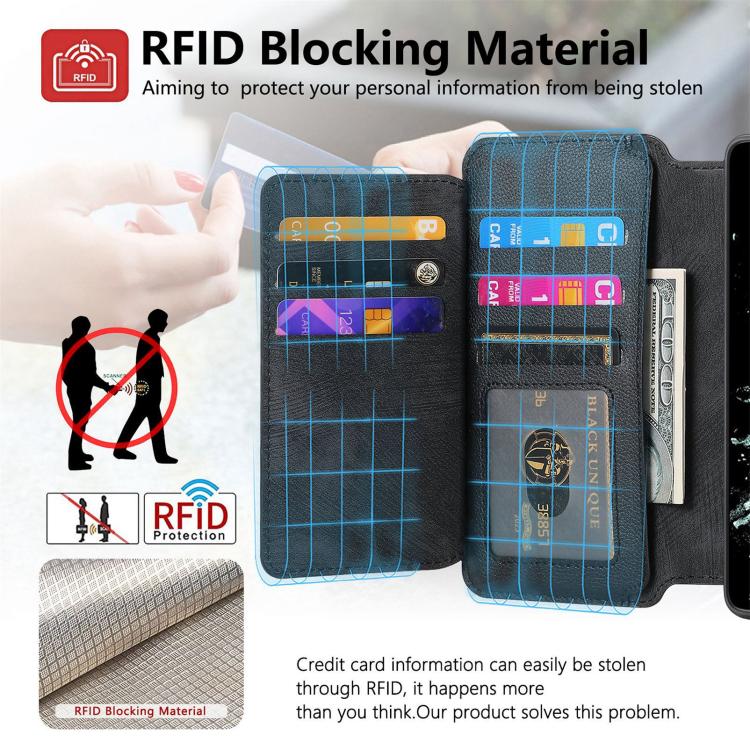 CaseNeo MagSafe RFID Anti-theft Zipper Wallet Retro Leather Phone Case, Compatible with OnePlus 12
