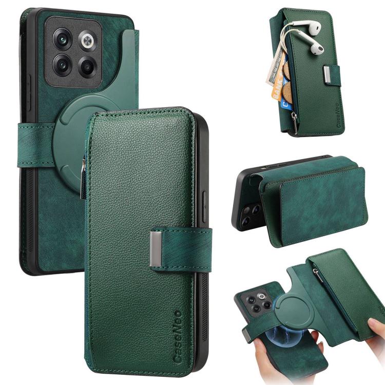 CaseNeo MagSafe RFID Anti-theft Zipper Wallet Retro Leather Phone Case, Compatible with OnePlus 12