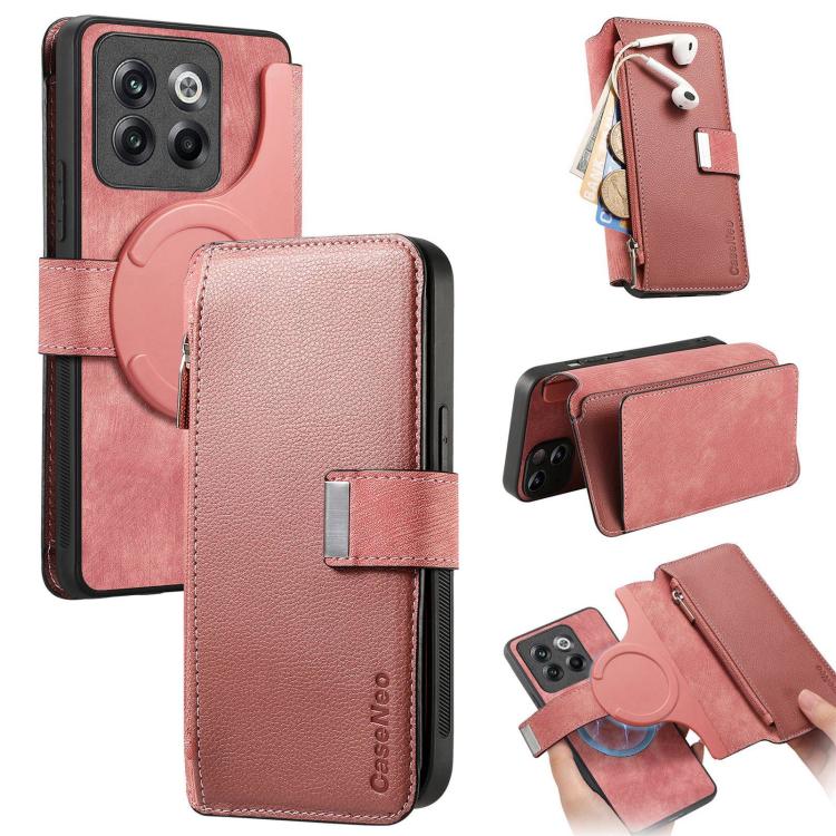 CaseNeo MagSafe RFID Anti-theft Zipper Wallet Retro Leather Phone Case, Compatible with OnePlus 12