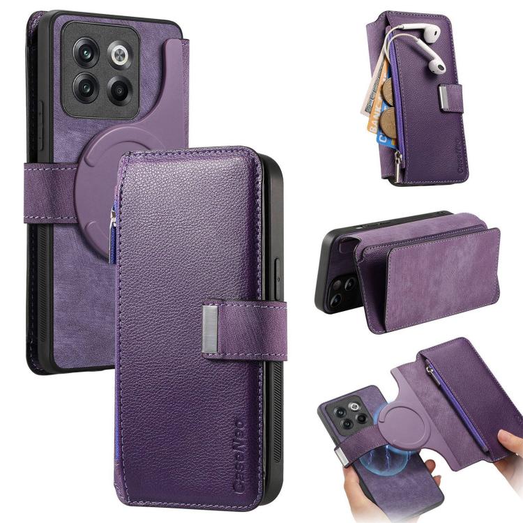 CaseNeo MagSafe RFID Anti-theft Zipper Wallet Retro Leather Phone Case, Compatible with OnePlus 12