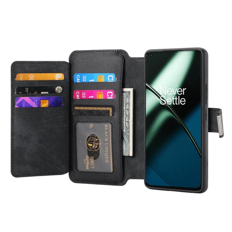 CaseNeo MagSafe RFID Anti-theft Zipper Wallet Retro Leather Phone Case, Compatible with OnePlus 11