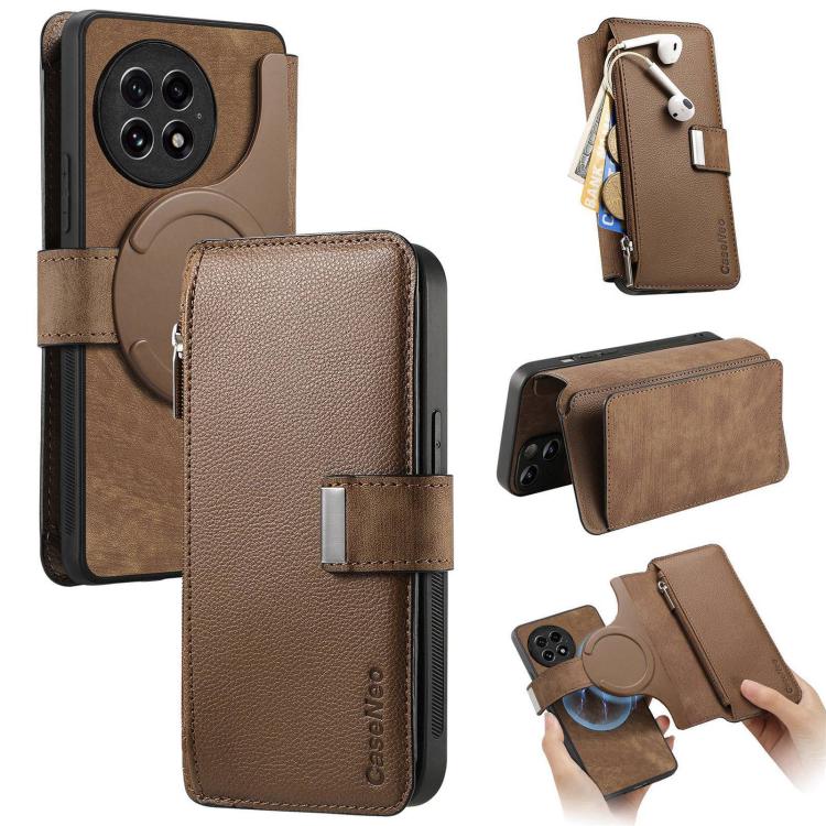 CaseNeo MagSafe RFID Anti-theft Zipper Wallet Retro Leather Phone Case, Compatible with OnePlus 13