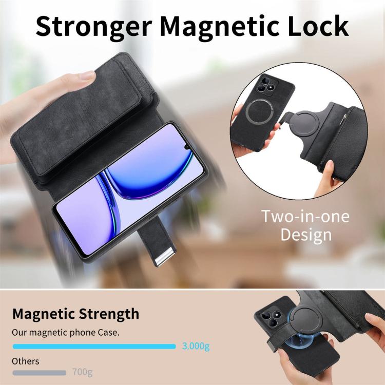 CaseNeo MagSafe RFID Anti-theft Zipper Wallet Retro Leather Phone Case, Compatible with Realme C53