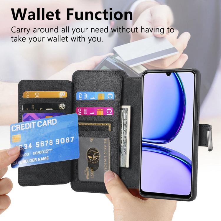 CaseNeo MagSafe RFID Anti-theft Zipper Wallet Retro Leather Phone Case, Compatible with Realme C53