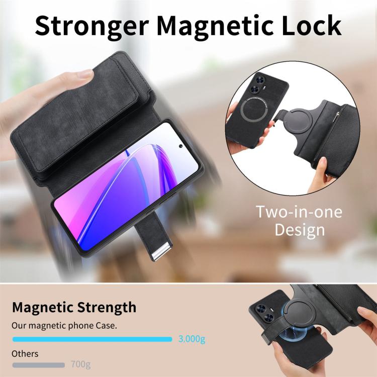 CaseNeo MagSafe RFID Anti-theft Zipper Wallet Retro Leather Phone Case, Compatible with Realme C55