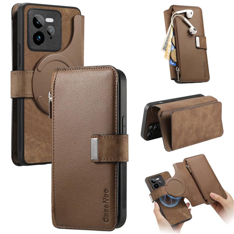 CaseNeo MagSafe RFID Anti-theft Zipper Wallet Retro Leather Phone Case, Compatible with Realme GT 7 Pro