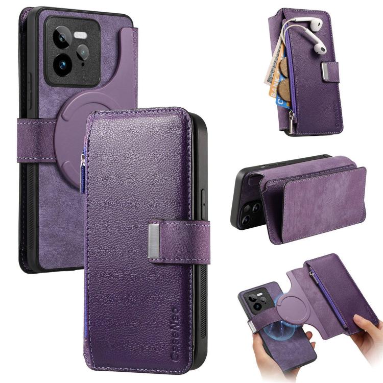 CaseNeo MagSafe RFID Anti-theft Zipper Wallet Retro Leather Phone Case, Compatible with Realme GT 7 Pro