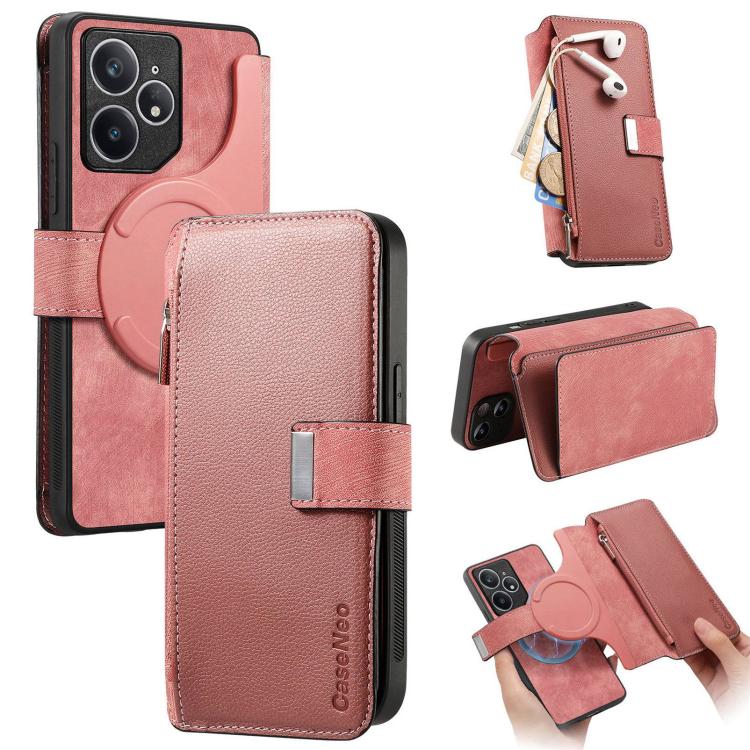 CaseNeo MagSafe RFID Anti-theft Zipper Wallet Retro Leather Phone Case, Compatible with Realme Neo7