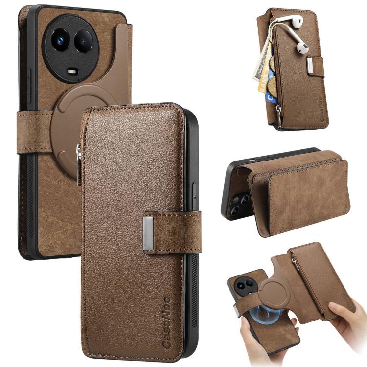 CaseNeo MagSafe RFID Anti-theft Zipper Wallet Retro Leather Phone Case, Compatible with Reamle 11 5G / 11X