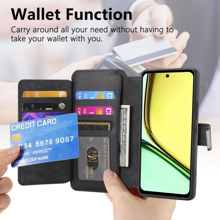 CaseNeo MagSafe RFID Anti-theft Zipper Wallet Retro Leather Phone Case, Compatible with Realme C67 4G