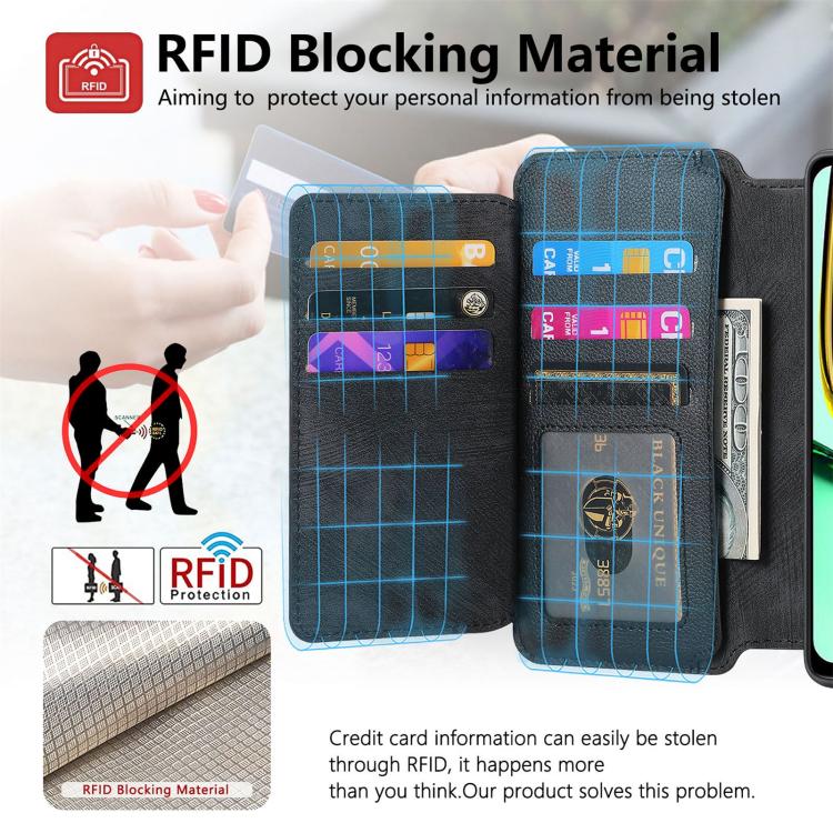 CaseNeo MagSafe RFID Anti-theft Zipper Wallet Retro Leather Phone Case, Compatible with Realme C67 4G