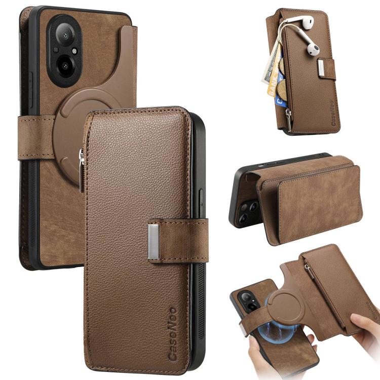 CaseNeo MagSafe RFID Anti-theft Zipper Wallet Retro Leather Phone Case, Compatible with Realme C67 4G
