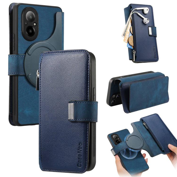 CaseNeo MagSafe RFID Anti-theft Zipper Wallet Retro Leather Phone Case, Compatible with Realme C67 4G