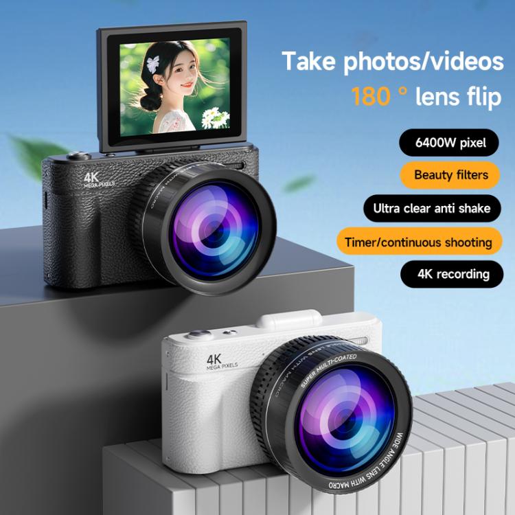 V5 64MP Retro Digital Camera 4K Recording 180 Flip Screen, Small Lens