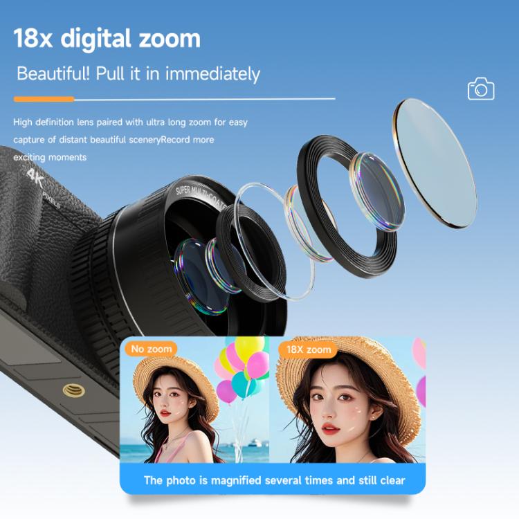 V5 64MP Retro Digital Camera 4K Recording 180 Flip Screen, Small Lens