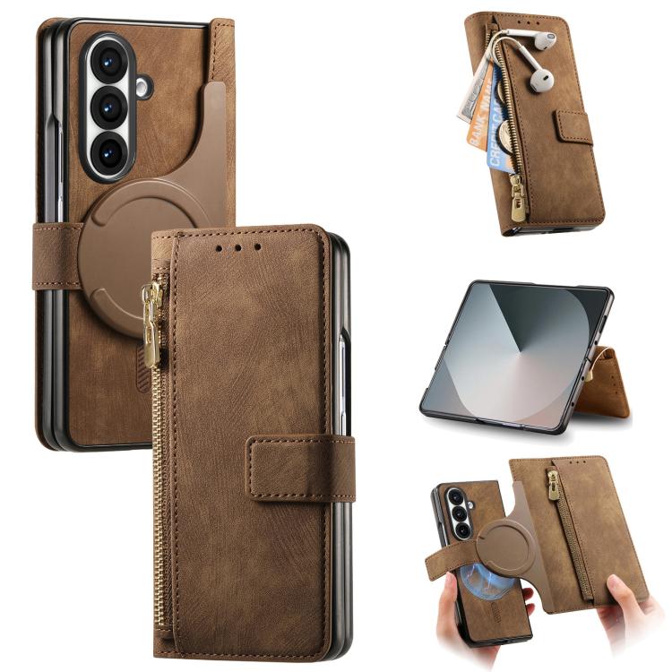 Retro MagSafe Magnetic Zipper Wallet Leather Phone Case