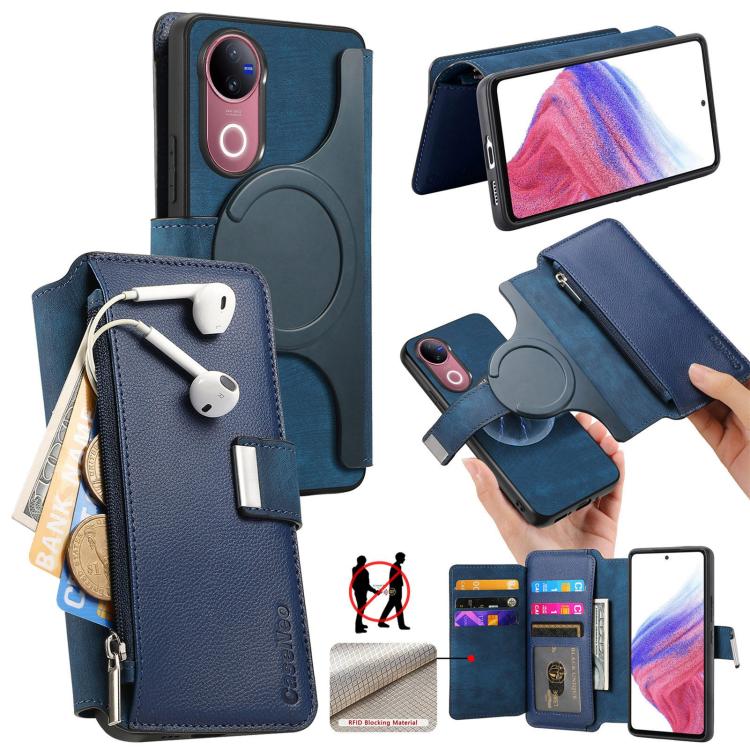 CaseNeo MagSafe RFID Anti-theft Zipper Wallet Retro Leather Phone Case, Compatible with vivo V50