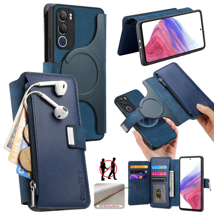 CaseNeo MagSafe RFID Anti-theft Zipper Wallet Retro Leather Phone Case, Compatible with vivo Y19s 4G