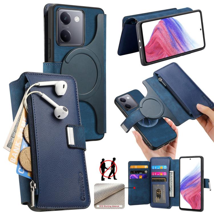 CaseNeo MagSafe RFID Anti-theft Zipper Wallet Retro Leather Phone Case, Compatible with vivo Y300+ / Y200 Pro