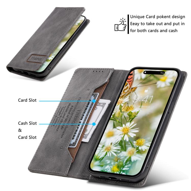 TTUDRCH RFID Retro Texture Magnetic Leather Phone Case, Compatible with Motorola Edge 60 Pro