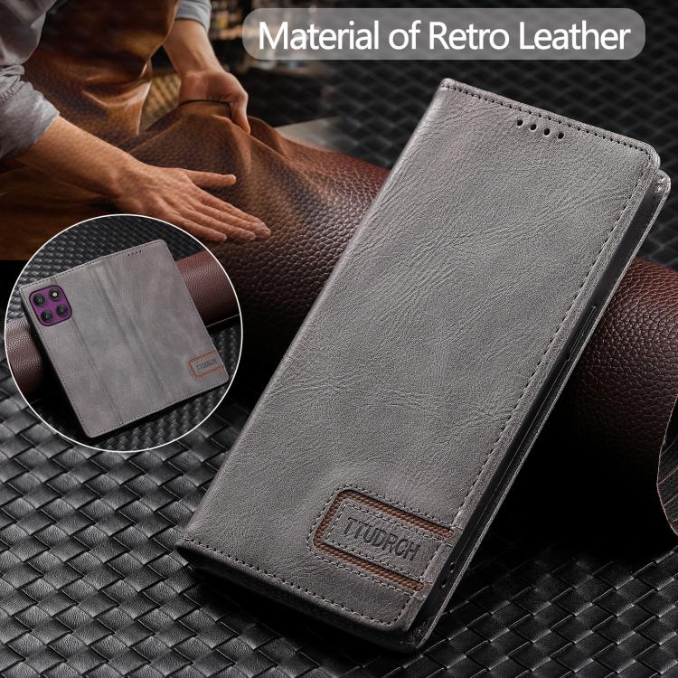 TTUDRCH RFID Retro Texture Magnetic Leather Phone Case, Compatible with Motorola Edge 60 Pro