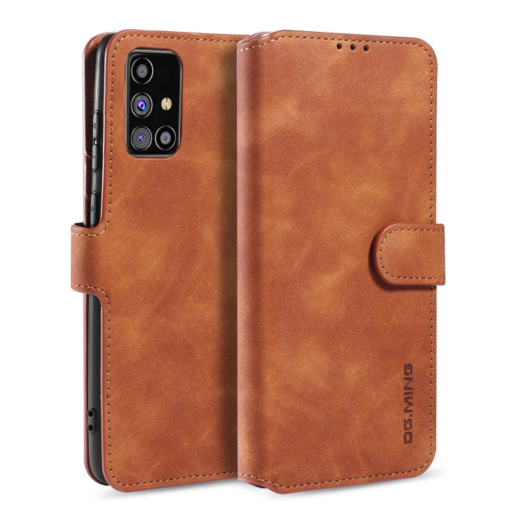 DG.MING Retro Oil Side Horizontal Flip Case with Holder & Card Slots & Wallet, Compatible with Samsung Galaxy M31s
